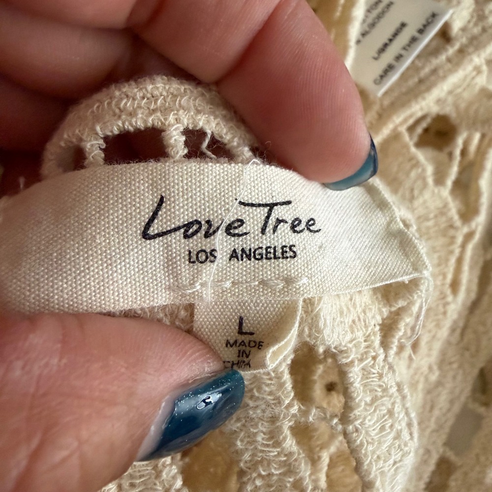 Love Tree Crochet Fringe Vest Womens Large Cream Boho Open Front Knit Layering - Picture 6 of 7